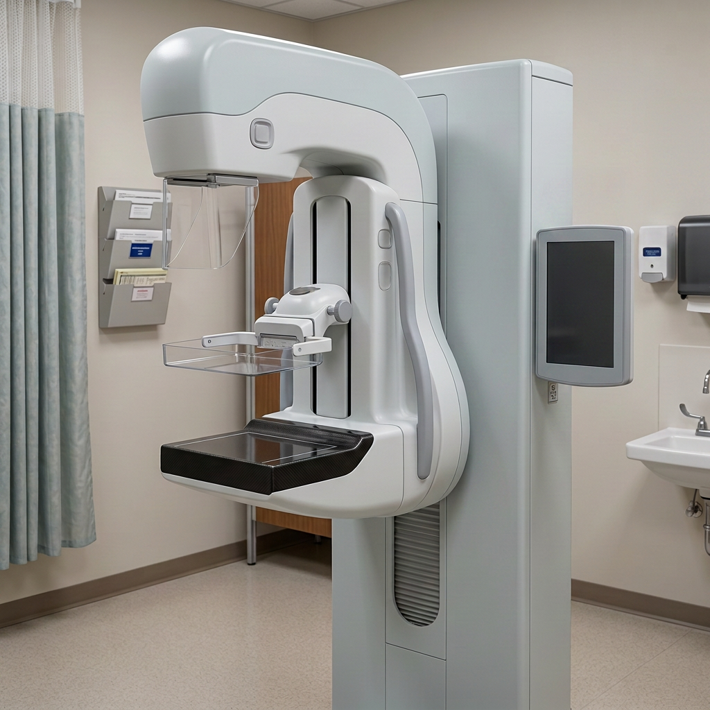 Mamógrafo digital em manutenção preventiva de equipamento médico em clínica de imagem