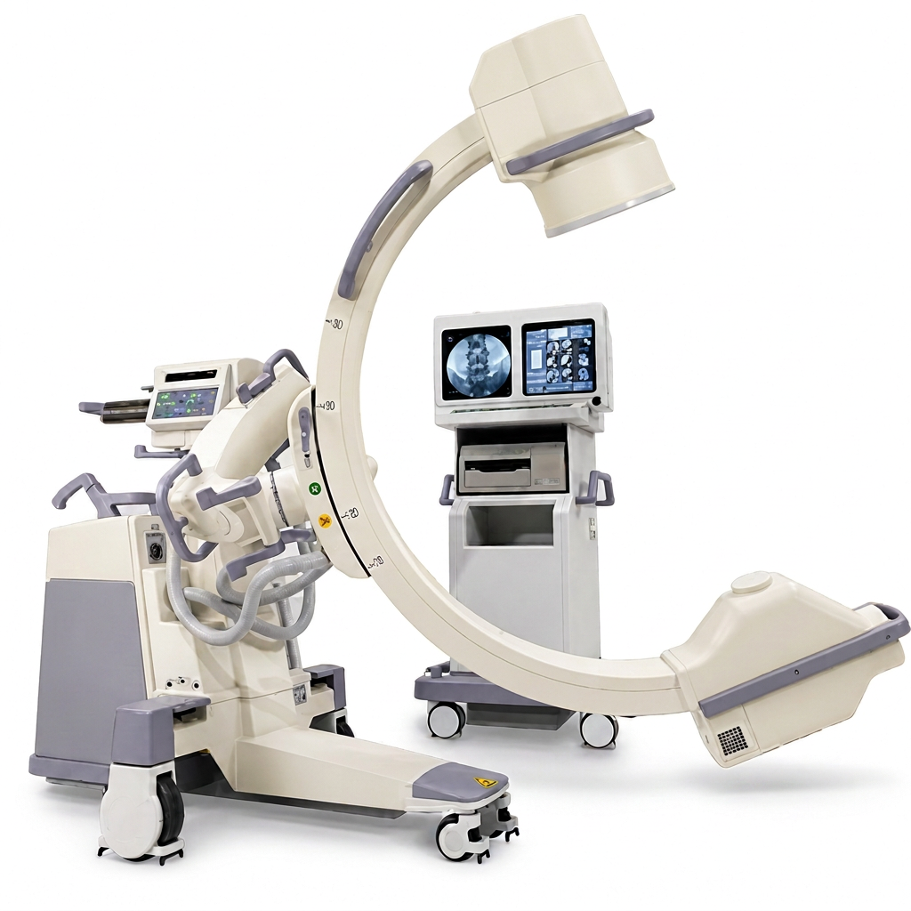 Arco cirúrgico com intensificador de imagem em manutenção de equipamento hospitalar
